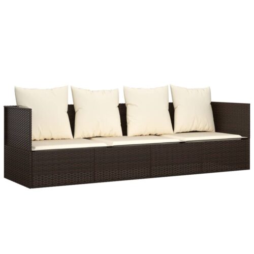 Outdoor Lounge Bed with Cushions Brown Poly Rattan - Image 2