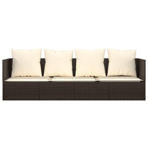 Outdoor Lounge Bed with Cushions Brown Poly Rattan - Image 3