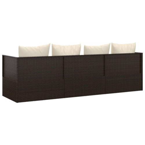 Outdoor Lounge Bed with Cushions Brown Poly Rattan - Image 5