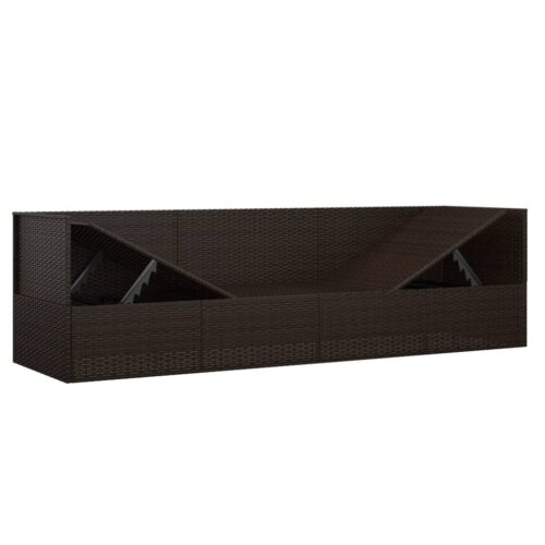 Outdoor Lounge Bed with Cushions Brown Poly Rattan - Image 7