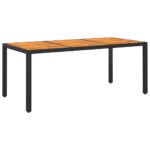 Garden Table 190x90x75cm Acacia Wood Poly Rattan Black