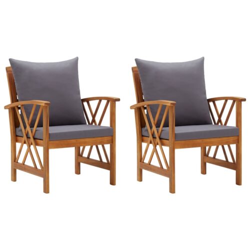 Garden Chairs with Cushions 2pcs Solid Acacia Wood