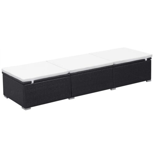 Sun Lounger with Cushion Poly Rattan Black - Image 2
