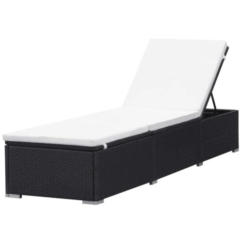 Sun Lounger with Cushion Poly Rattan Black - Image 4