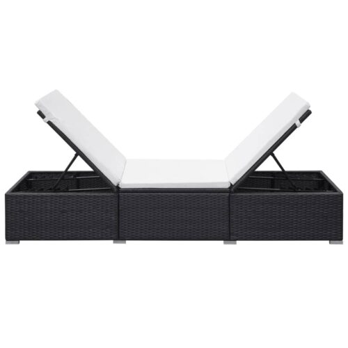 Sun Lounger with Cushion Poly Rattan Black - Image 5