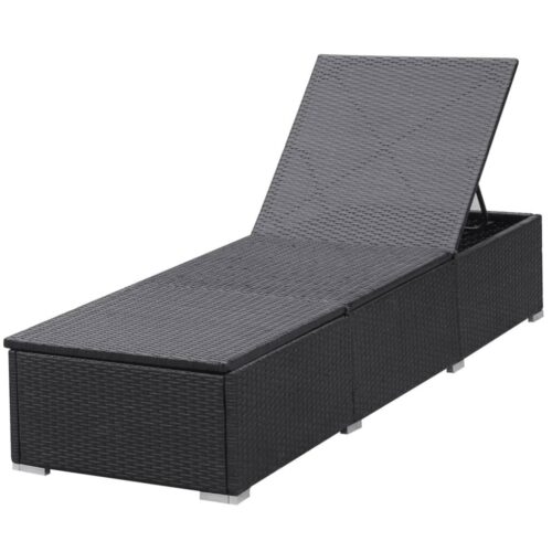 Sun Lounger with Cushion Poly Rattan Black - Image 7