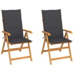 Garden Chairs 2pcs with Anthracite Cushions Solid Teak Wood