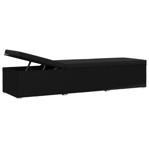 Sun Lounger with Cushion Poly Rattan Black - Image 5