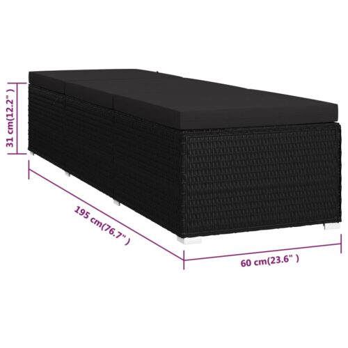 Sun Lounger with Cushion Poly Rattan Black - Image 9