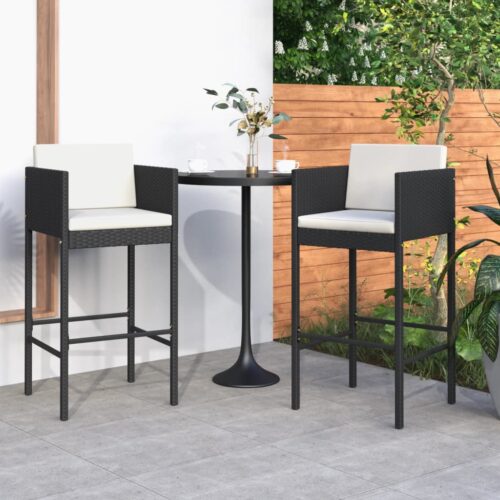 Bar Stools 2pcs with Cushions Black Poly Rattan - Image 8