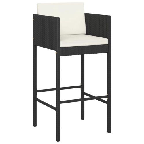 Bar Stools 2pcs with Cushions Black Poly Rattan - Image 3