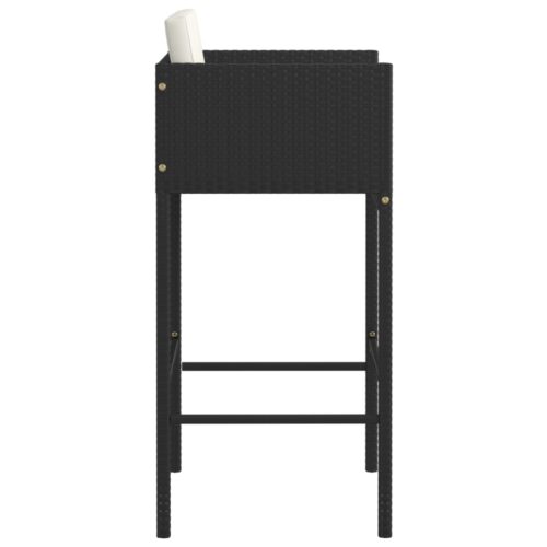Bar Stools 2pcs with Cushions Black Poly Rattan - Image 5