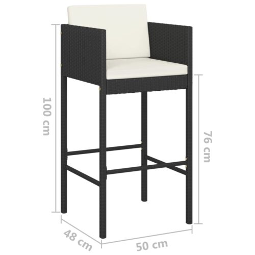 Bar Stools 2pcs with Cushions Black Poly Rattan - Image 7