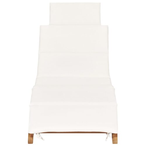Folding Sun Lounger with Cream White Cushion Solid Teak Wood - Image 2