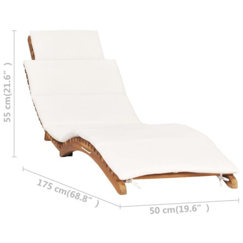 Folding Sun Lounger with Cream White Cushion Solid Teak Wood - Image 7