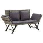 Garden Bench with Cushions 176cm Grey Poly Rattan