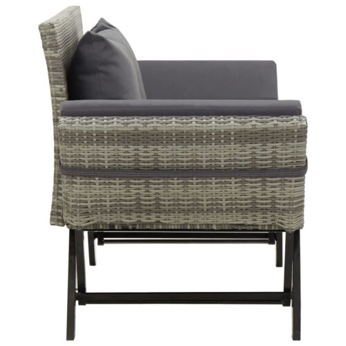 Garden Bench with Cushions 176cm Grey Poly Rattan - Image 3