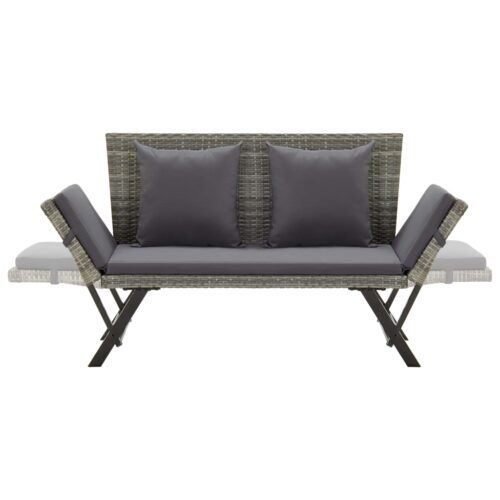 Garden Bench with Cushions 176cm Grey Poly Rattan - Image 5