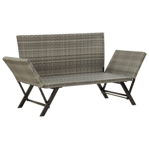 Garden Bench with Cushions 176cm Grey Poly Rattan - Image 6