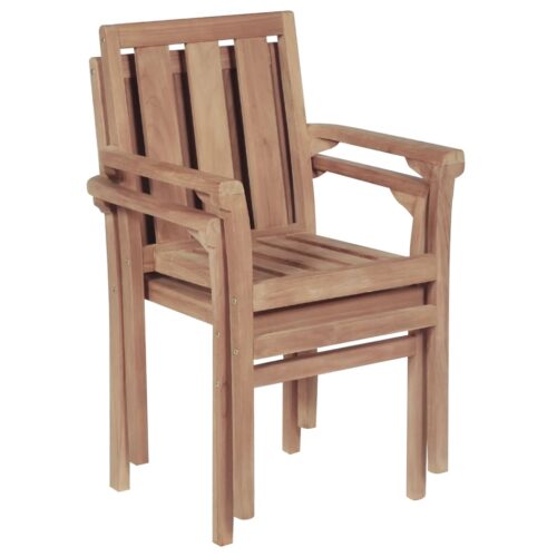 Stackable Garden Chairs 2pcs Solid Teak Wood - Image 6