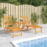 Outdoor Deck Chairs with Footrests 2pcs Solid Wood Acacia