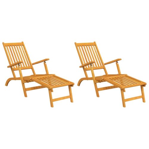 Outdoor Deck Chairs with Footrests 2pcs Solid Wood Acacia - Image 2