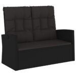 Reclining Garden Bench with Cushions Black 118cm Poly rattan