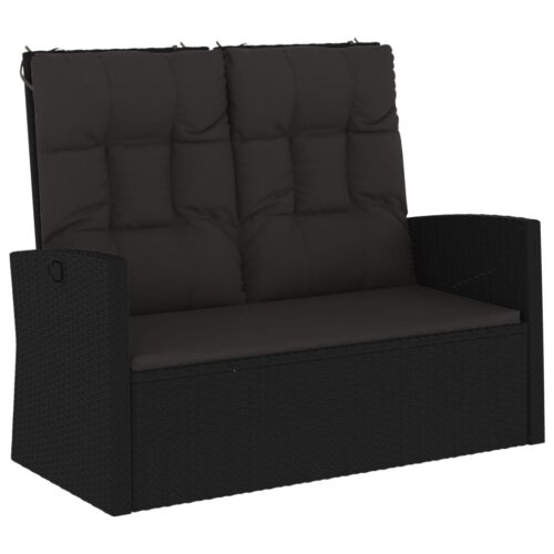 Reclining Garden Bench with Cushions Black 118cm Poly rattan