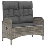 Reclining Garden Bench with Cushions 107cm Poly Rattan Grey