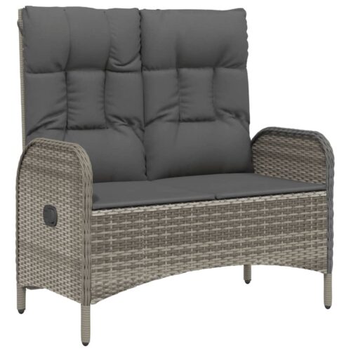 Reclining Garden Bench with Cushions 107cm Poly Rattan Grey