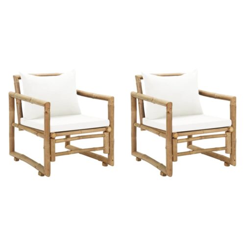 Garden Chairs 2pcs with Cushions Pillows Bamboo