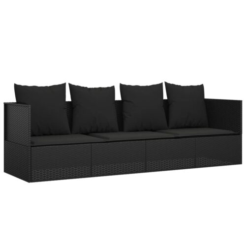 Outdoor Lounge Bed with Cushions Black Poly Rattan - Image 2