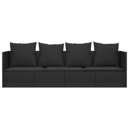 Outdoor Lounge Bed with Cushions Black Poly Rattan - Image 3