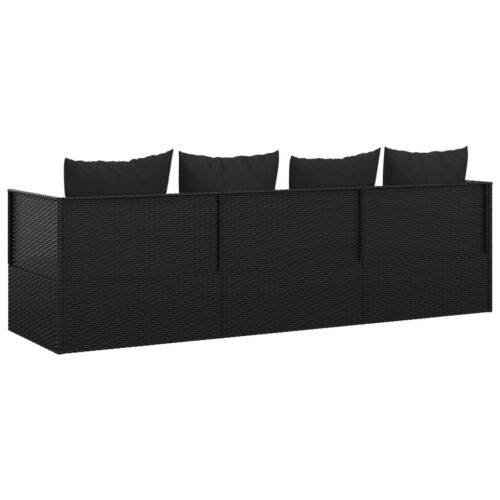 Outdoor Lounge Bed with Cushions Black Poly Rattan - Image 5