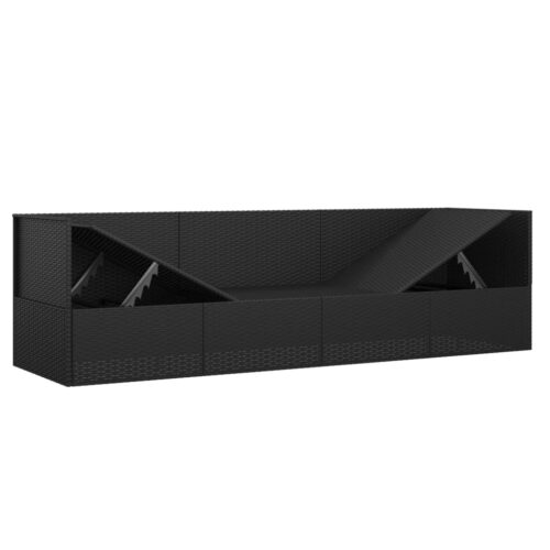 Outdoor Lounge Bed with Cushions Black Poly Rattan - Image 7