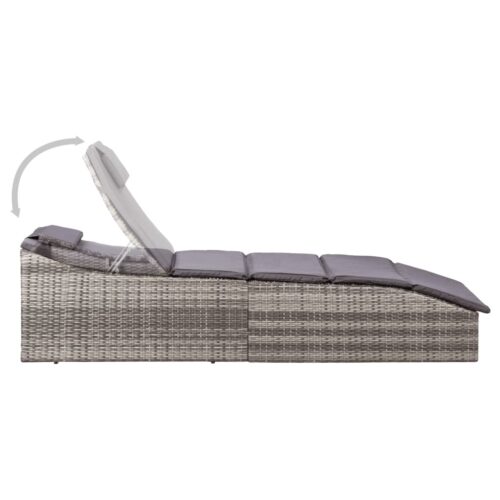 Sunbed with Cushion Poly Rattan Grey - Image 3