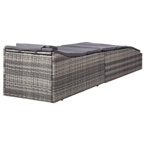 Sunbed with Cushion Poly Rattan Grey - Image 7