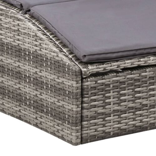 Sunbed with Cushion Poly Rattan Grey - Image 9
