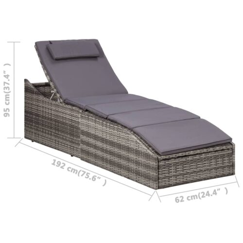 Sunbed with Cushion Poly Rattan Grey - Image 10