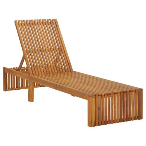 Sun Lounger with Cushion Solid Acacia Wood - Image 2