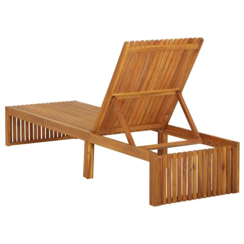 Sun Lounger with Cushion Solid Acacia Wood - Image 6