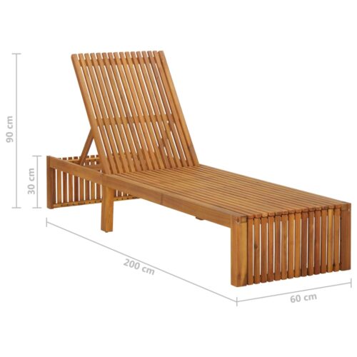 Sun Lounger with Cushion Solid Acacia Wood - Image 11