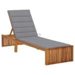 Sun Lounger with Cushion Solid Acacia Wood