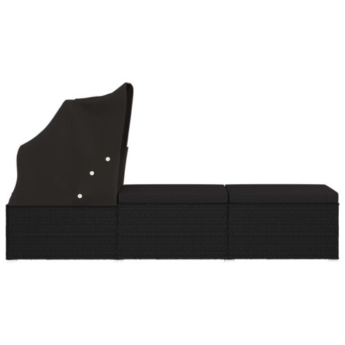 Sun Lounger with Canopy Cushion Poly Rattan Black - Image 4