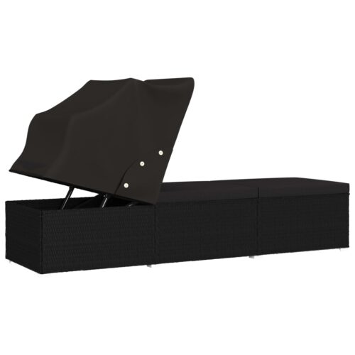 Sun Lounger with Canopy Cushion Poly Rattan Black - Image 5