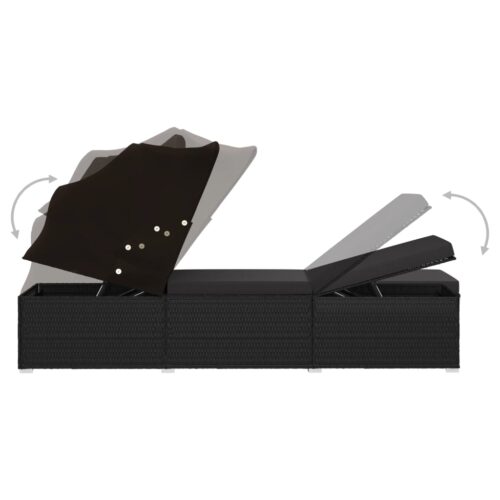 Sun Lounger with Canopy Cushion Poly Rattan Black - Image 6