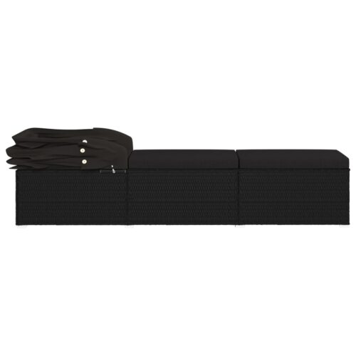 Sun Lounger with Canopy Cushion Poly Rattan Black - Image 8