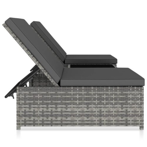 Reclining Garden Chairs 2pcs with Table Grey Poly Rattan - Image 3