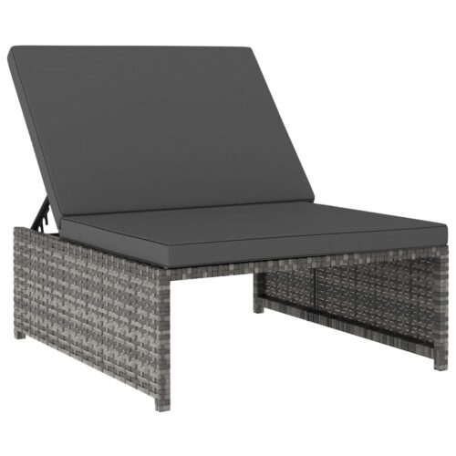 Reclining Garden Chairs 2pcs with Table Grey Poly Rattan - Image 5