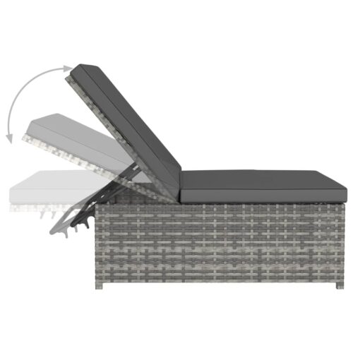 Reclining Garden Chairs 2pcs with Table Grey Poly Rattan - Image 7